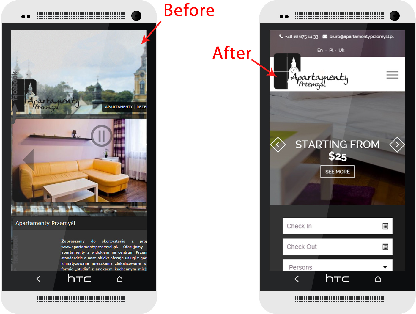 Creating a mobile version of the site Apartamenty Przemysl