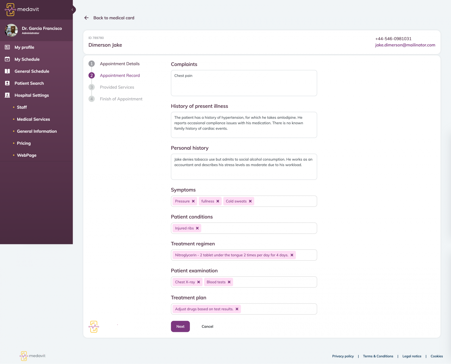 Patient medical card