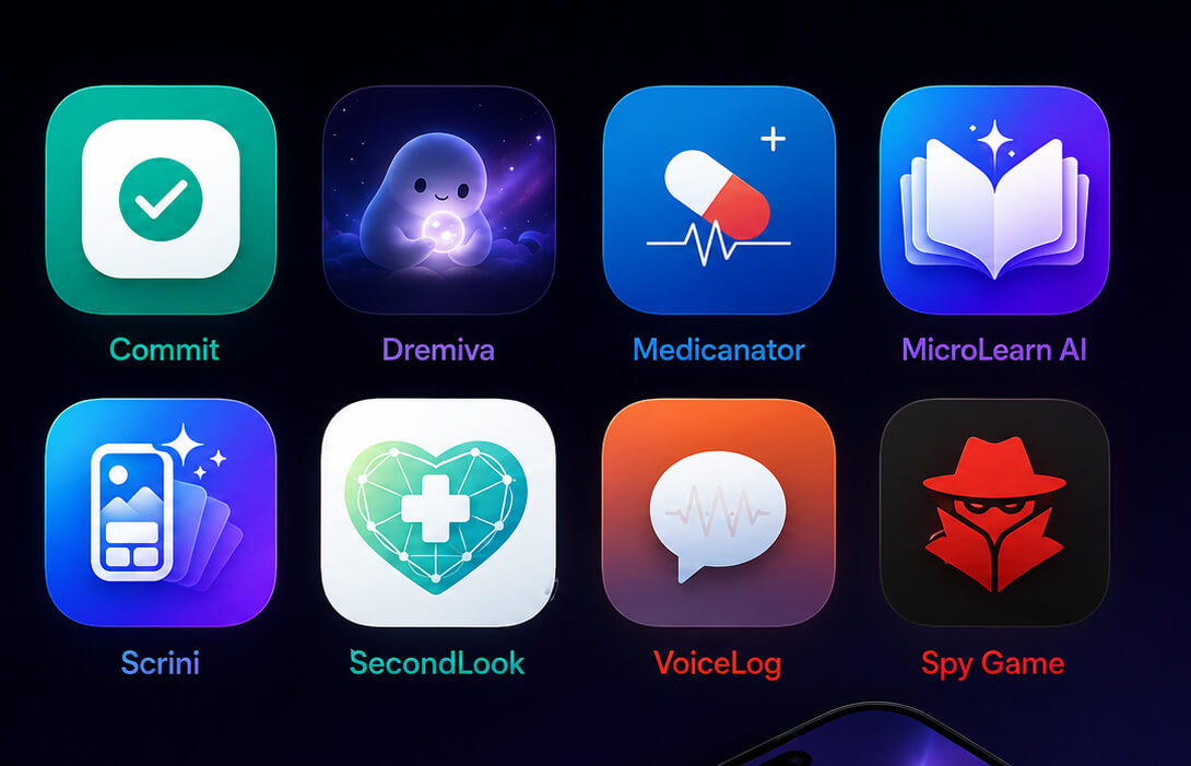 8 Apps in 8 Days for Axtiran Group — MicroLearn AI, Medicanator, Commit, SecondLook, Speech to Text, Dremiva, Scrini, Spy Game