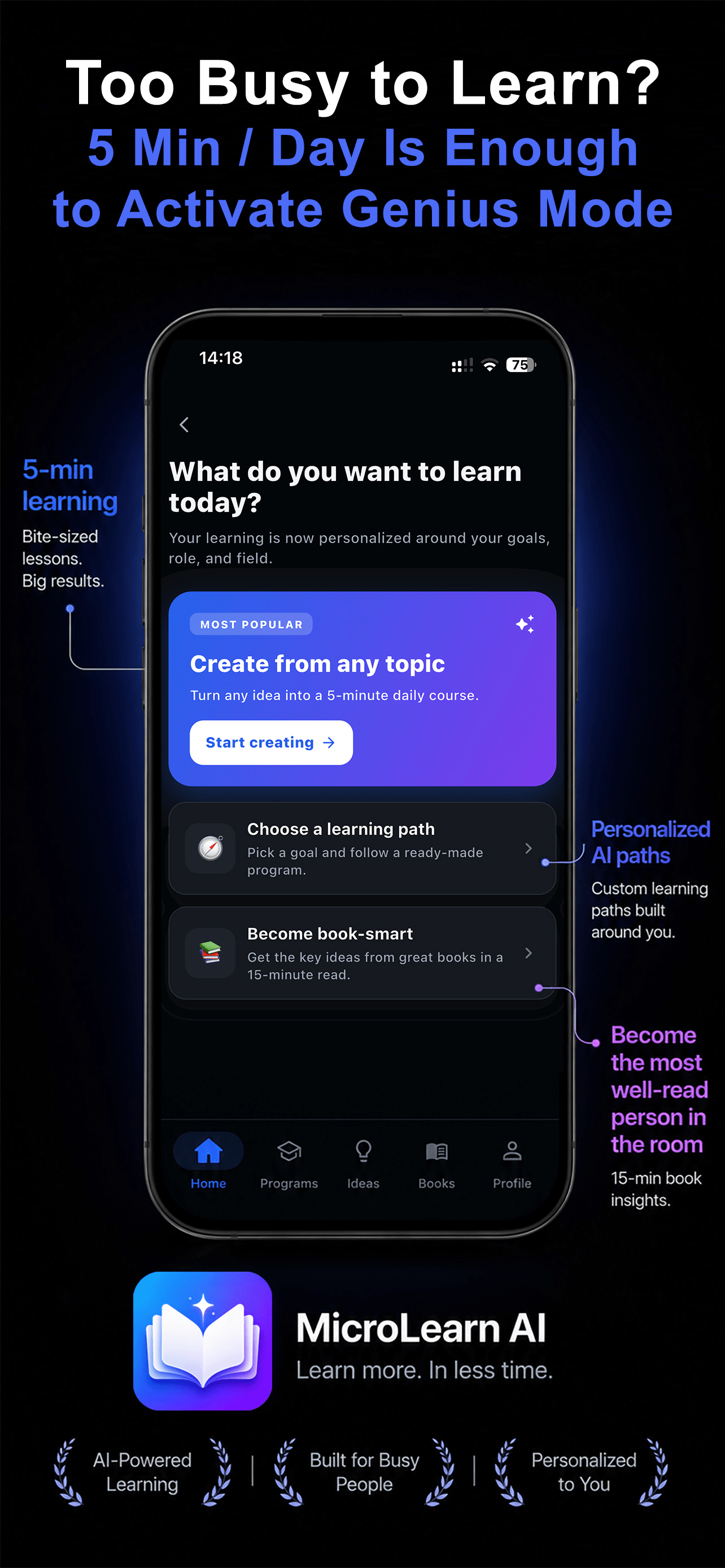 MicroLearn AI — five-minute AI learning paths