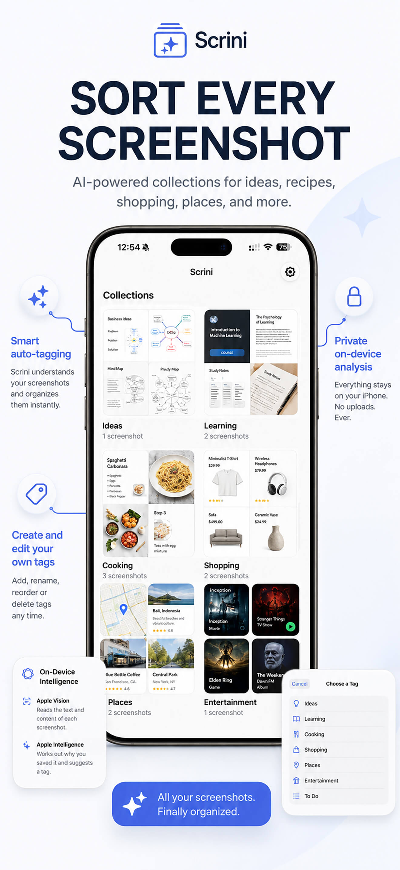 Scrini — on-device AI screenshot organizer