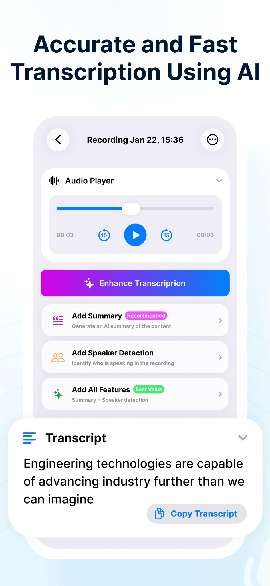 Speech to Text — voice recorder and transcription app